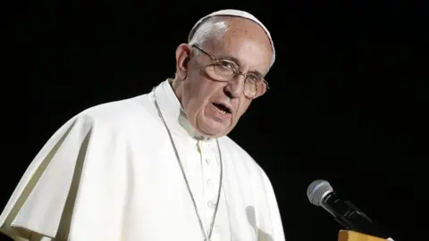 Getty Images Pope Francis gives a a speech