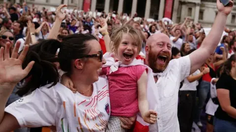 PA Media Fans celebrate England's historic win