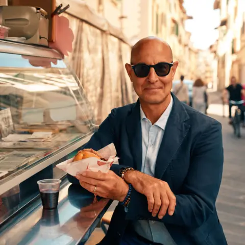National Geographic/Matt Holyoak Stanley revels in the artistry of the food in the picturesque Tuscan region. He tries lampredotto while in Florence.