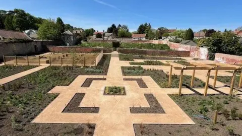 David Shore Gravel paths and empty flower beds in a rectangular pattern