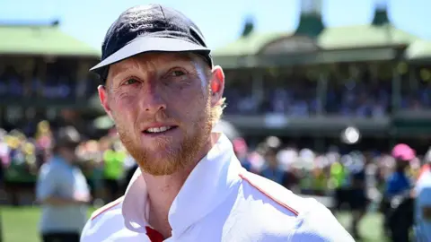 England Test captain Ben Stokes stood on the outfield with the Sydney Pavilion in the background at the end of the Ashes series in January