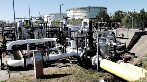 The Druzhba oil pipeline between Hungary and Russia is seen at the Hungarian MOL Group's Danube Refinery in Szazhalombatta, Hungary, May 18, 2022
