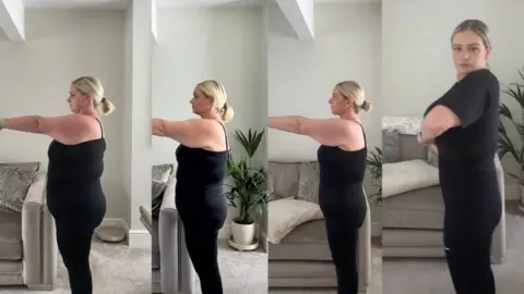 Four frames of a woman, all in which she has gradually lost weight