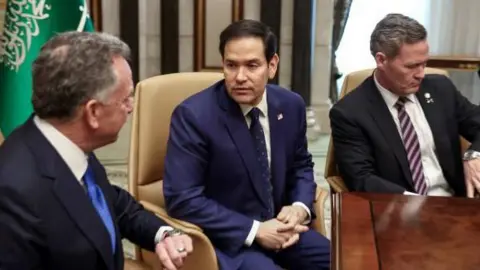 Reuters U.S. Secretary of State Marco Rubio, U.S. National Security Advisor Mike Waltz, and U.S. Middle East envoy Steve Witkoff at the talks in Riyadh