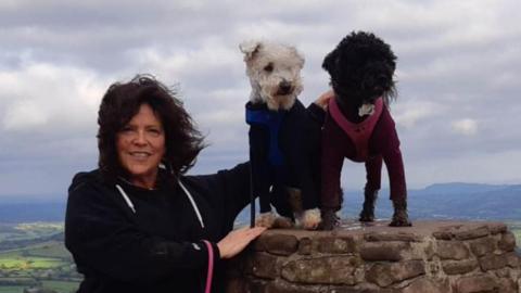 Jo Waters with her dogs Jimmy and Eva (left)