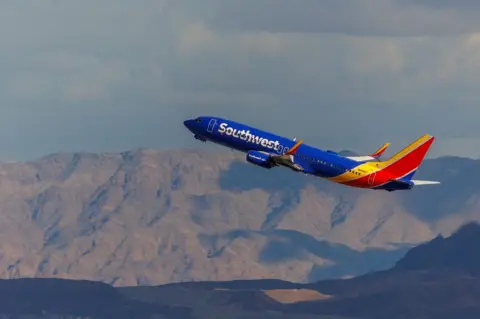 A Southwest plane in the sky