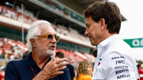 Alpine executive adviser Flavio Briatore (left) and Mercedes F1 boss Toto Wolff