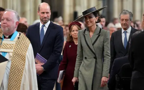 Stefan Rousseau / PA Media The Prince of Wales and Catherine, Princess of Wales represented King Charles at the service on Wednesday