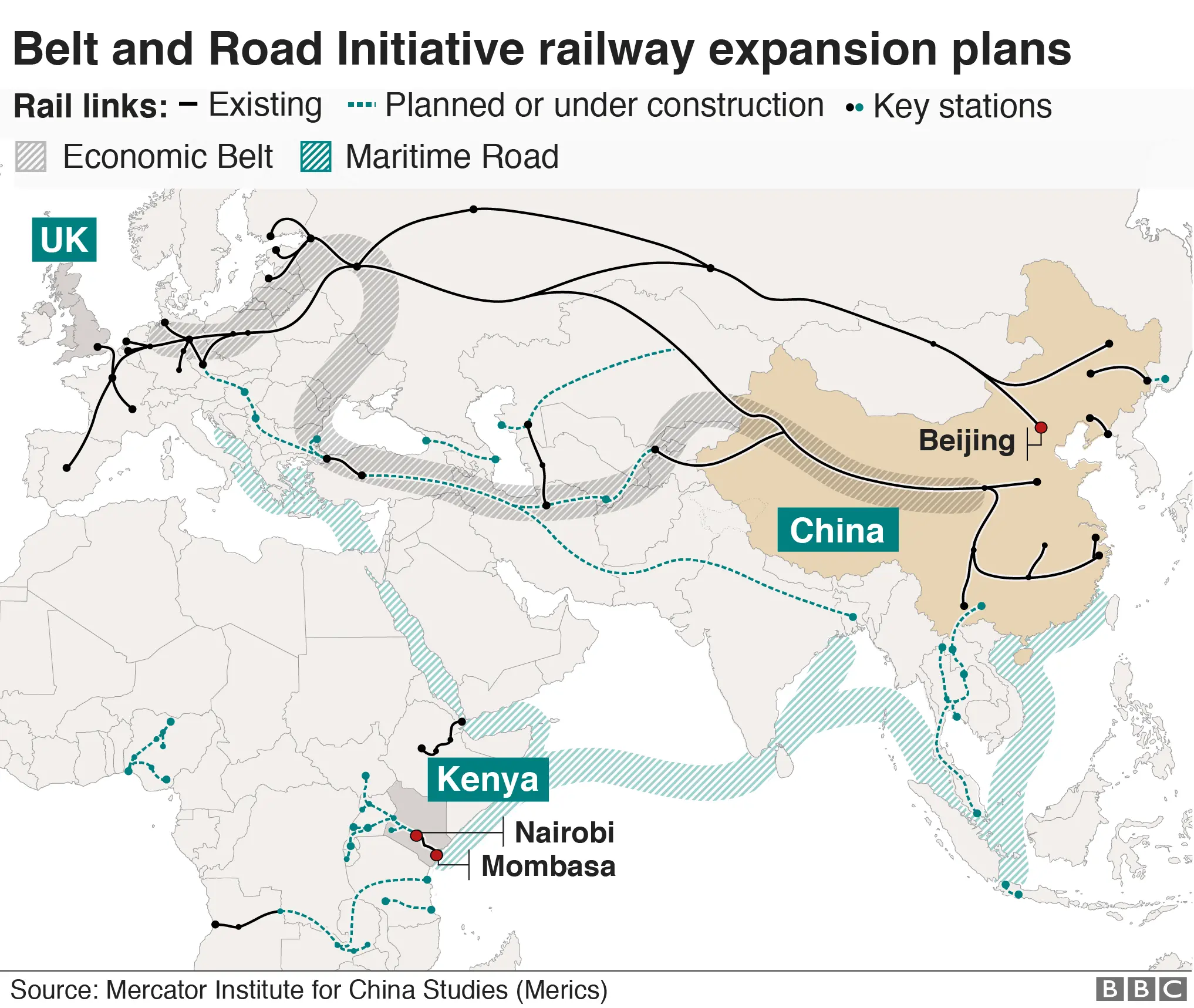 BBC Map showing extent of belt and road initiative