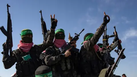 Armed Hamas fighters in the southern Gaza Strip. Photo: February 2025