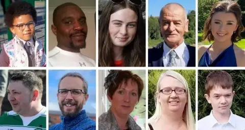 Those who died were Robert Garwe and his five-year-old daughter Shauna Flanagan-Garwe, 14-year-old Leona Harper,  Hugh Kelly, Jessica Gallagher, Martin McGill, James O'Flaherty, Martina Martin, and Catherine O'Donnell and her 13-year-old son James Monaghan