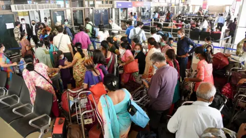 Getty Images A view of the overcrowded Patna airport during the second day of lockdown imposed by the state government to curb the spread of coronavirus