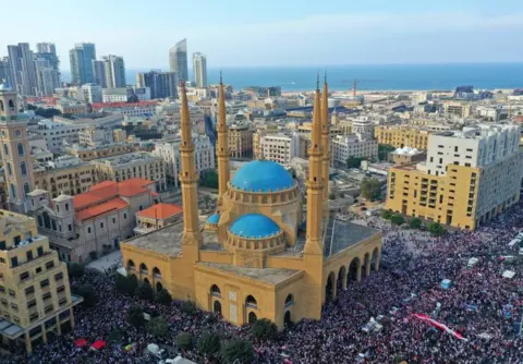 Getty Images Protesters in downtown Beirut