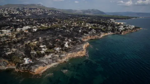 AFP Burnt area from the hills to the sea, Mati, Greece