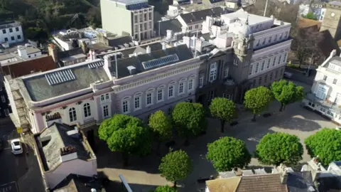 BBC Aerial of government building in St Helier