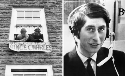 Getty Images The soon-to-be Prince of Wales being welcomed to Aberystwyth - and learning Welsh in a language lab at the university