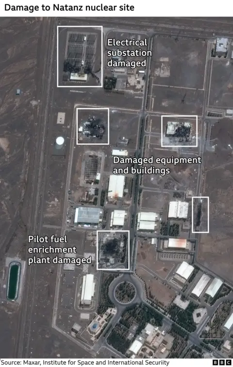 Maxar / BBC A graphic showing damage to Natanz nuclear site