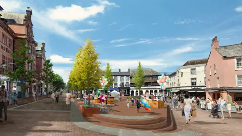 Cumberland Council Carlisle Market Square regeneration mock-up image