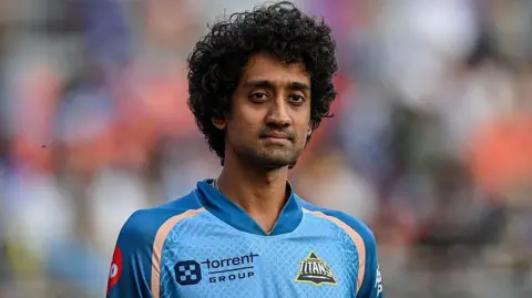 R Sai Kishore playing for Gujurat Titans in the Indian Premier League