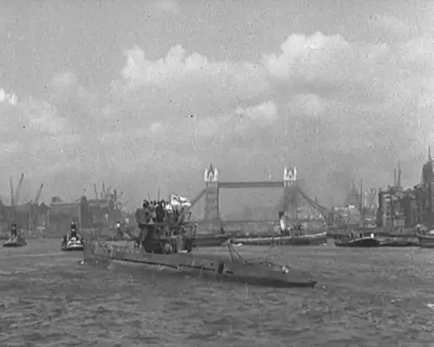 British Pathé U-776 with Tower Bridge in the background