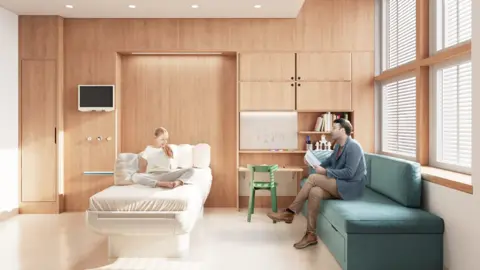 Cambridge University Hospitals NHS Foundation Trus Artist's impression of bedroom at Cambridge children's hospital