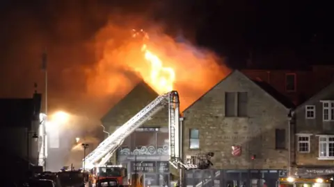 St Ives TV Fire crews fighting the fire