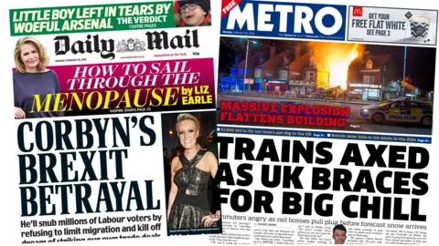 Daily Mail and Metro front pages 26/02/2018