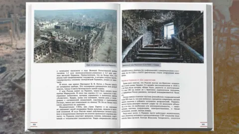 Getty Images/BBC The section about the full-scale war in Ukraine and the destroyed Mariupol.The schoolbook says Mariupol Theatre was "ruined due to fighting and fire" - in reality a Russian air strike left dozens dead