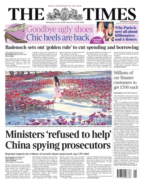  "Ministers 'refused to help' China spying prosecutors."