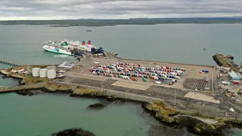 The Holyhead to Dublin ferry, Ulysses, operated by Irish Ferries, leaves port on January 01, 2021 in Holyhead, United Kingdom.