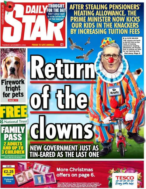 The headline on the front page of the Daily Star reads: "Return of the clowns"