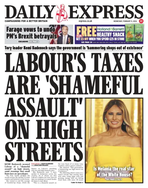 "Labour's taxes are 'shameful assault' on high street" reads the headline on the front page of the Daily Express.