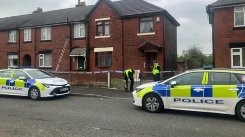 BBC Crime scene between Abram and the Leigh Branch of the Leeds/Liverpool canal at Pennington Wharf.