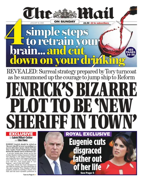 "Jenrick's bizarre plot to be 'new Sheriff in town'," reads the headline on the fornt page of the Mail on Sunday.