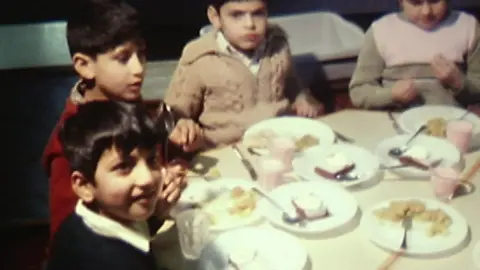 Children eating school dinners