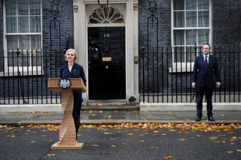Reuters British Prime Minister Liz Truss gives statement outside Number 10 Downing Street, London, Britain October 20, 2022.