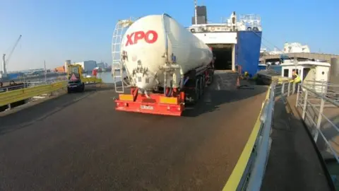 BBC Lorry driving on to ferry