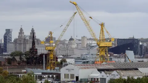 Getty Images the dock of Cammell Laird Shipbuilders against the backdrop of Liverpool's waterfront