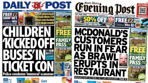 Front pages of the Daily Post and the South Wales Evening Post