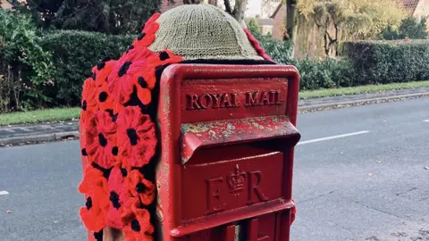 Brough Yarn Bombers Brough Post box with poppies