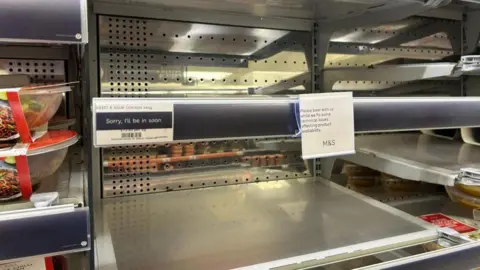 An empty M&S shelf in central London in April 2025