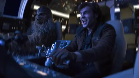 Lucasfilm Alden Ehrenreich with Chewbacca (Joonas Suotamo) in Solo: A Star Wars Story