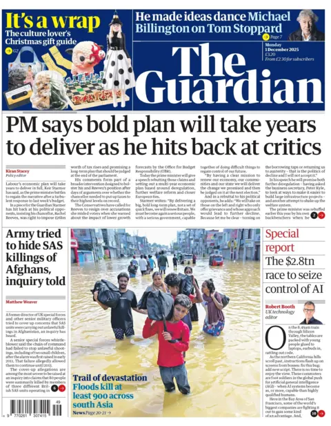 "PM says bold plan will take years to deliver as he hits back at critics" reads the headline on the front page of The Guardian.