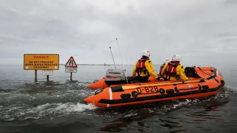 RNLI Seahouses The lifeboat at Holy Island causeway