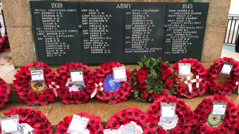 MANX RADIO Wreaths at the foot of Douglas war memorial