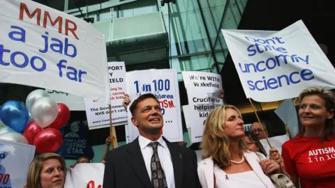 Getty Images Andrew Wakefield with his supporters in 2007