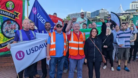 BBC An RMT picket line at Cardiff central