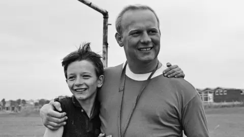 Getty Images Dai Bradley and Brian Glover on the set of Kes