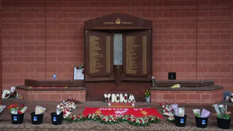 PA Media The Hillsborough memorial at Liverpool's Anfield ground