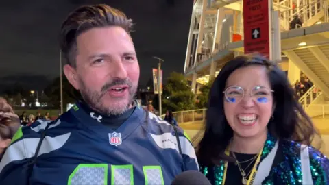 Seahawks fans outside Levi's stadium in California